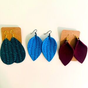 🆕 Handmade Leather Earrings! Beautiful bold colors & textures, drop leaf 🍃 ✨